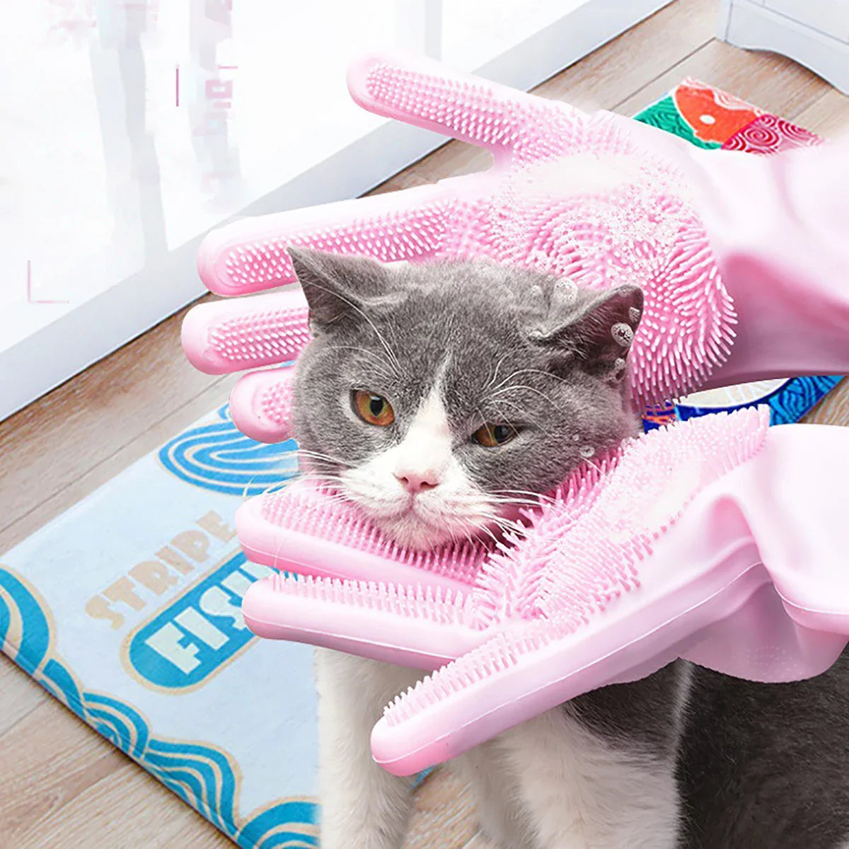 Pet Grooming Bath Gloves – Silicone Hair Remover